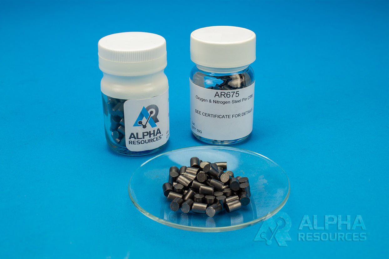 Oxygen and Nitrogen in Steel CRM (O= 0.124%, N= 0.245%) - 0.5g Pins - Alpha Resources part AR675