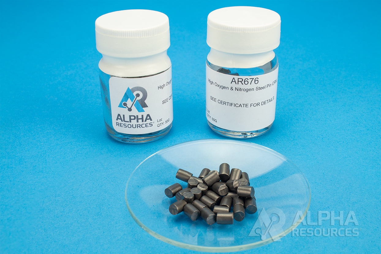 Oxygen and Nitrogen in Steel Pin CRM (O= 0.0387%, N= 0.150% - 0.5g Pins) - Alpha Resources part AR676