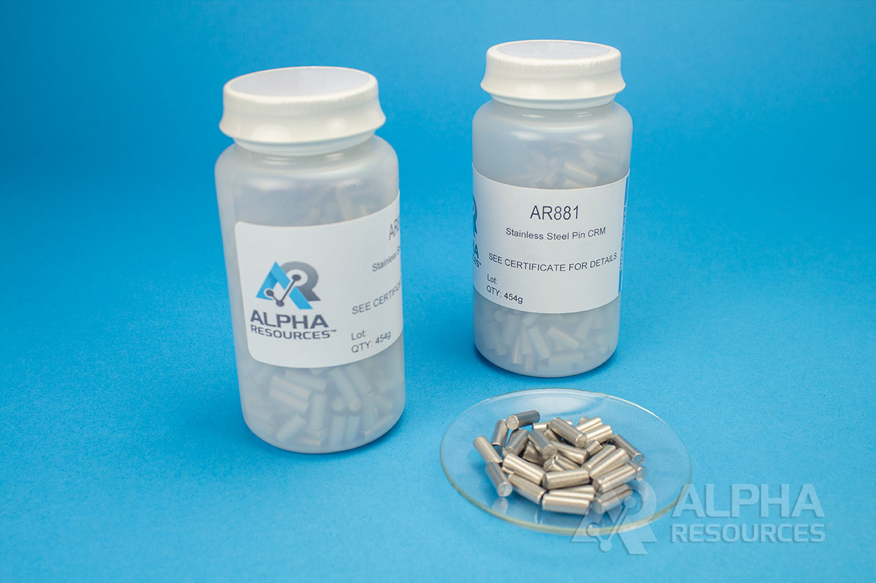 Carbon and Sulfur CRM (C= 0 .0193% S=0.0057%) 1g Steel Pin - Alpha Resources part AR881 (replaces LECO 501-674)