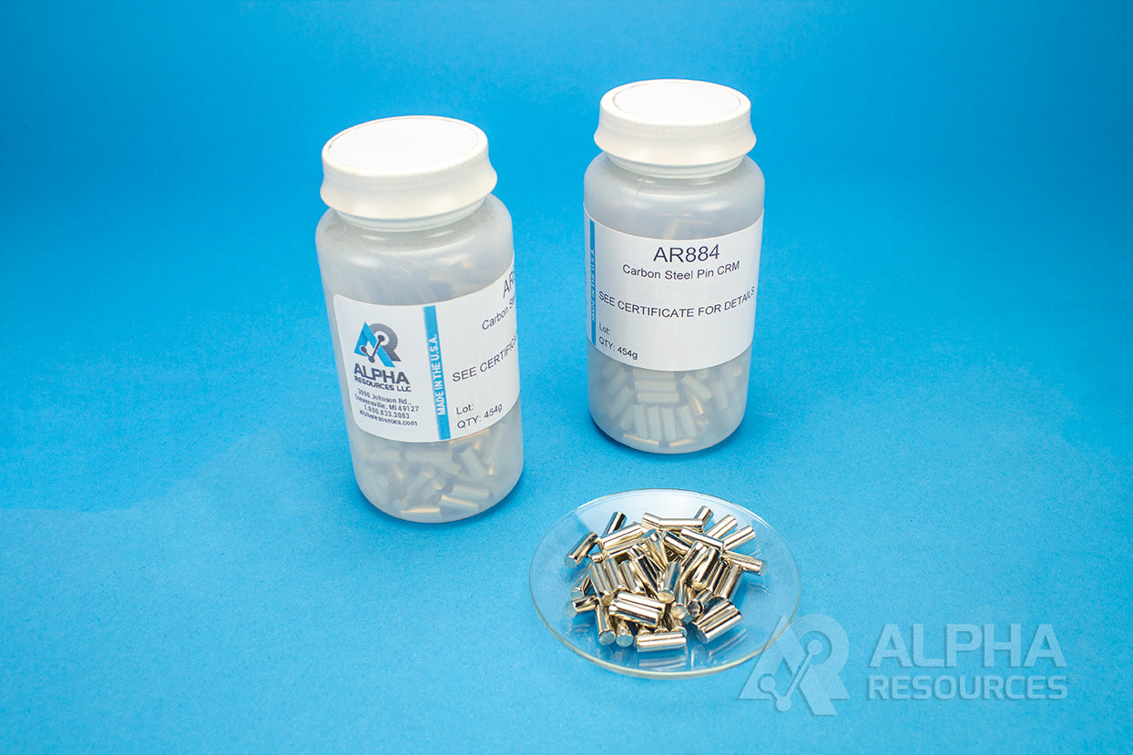 Carbon and Sulfur CRM (C= 0.483% S= 0.0120%) - 1g Steel Pin - Alpha Resources part AR884 (replaces LECO 501-678)