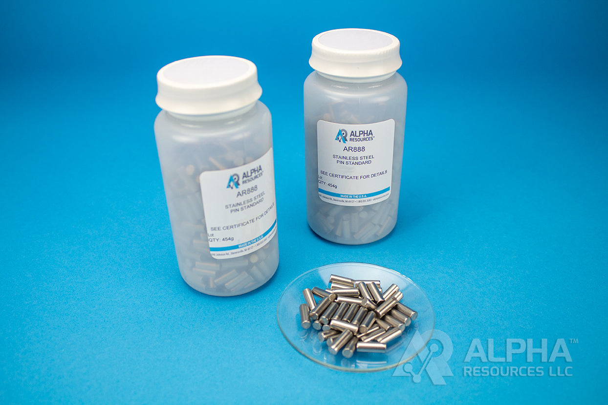 Carbon and Sulfur CRM (C= 0.1188% S= 0.257%) - 1g Steel Pin - Alpha Resources part AR888 (replaces ELTRA P92500-2001)