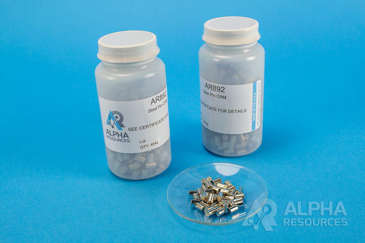 Carbon and Sulfur CRM (C = 0.00729% S = 0.00208%) - 1g Steel Pin - Alpha Resources part AR892