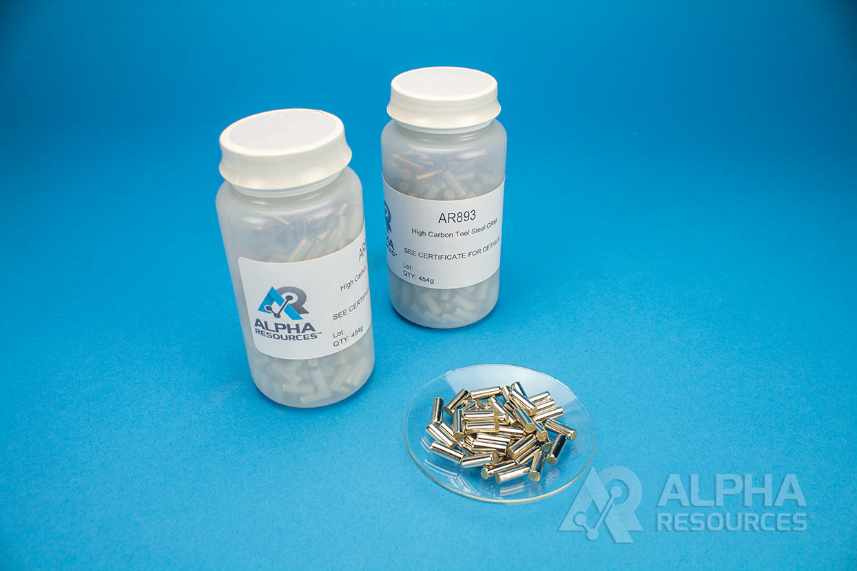 Carbon and Sulfur CRM (C= 1.59% S= 0.0012%) - 1g Steel Pin - Alpha Resources part AR893