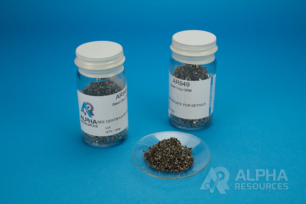 Carbon, Sulfur and Nitrogen in Stainless Steel Chip CRM (C= 0.015%, S=0.029%, N=0.0384%) - Alpha Resources part AR949 (replaces ELTRA 92400-3030)