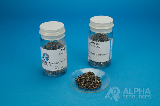 Carbon, Sulfur and Nitrogen in Stainless Steel Chip CRM (C= 0.015%, S=0.029%, N=0.0384%) - Alpha Resources part AR949 (replaces ELTRA 92400-3030)