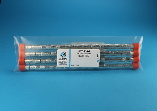 Pressed Tin Foil Capsule (H=10mm, D=10mm) - Alpha Resources part ATD5216 (replaces Costech 041073)