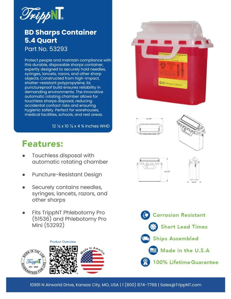 BD Sharps Container 5.4 Quart Phlebotomy Cart Integration Lifestyle Shot