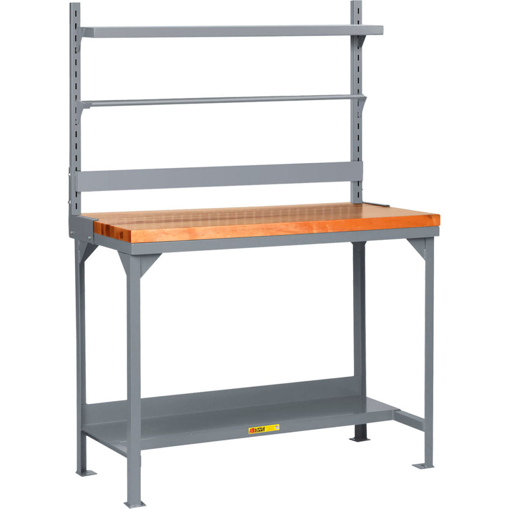 Little Giant HD Butcher Block Packaging Table w/Bin Rail, Roll Goods Holder, Shelf, 48"Wx24"D