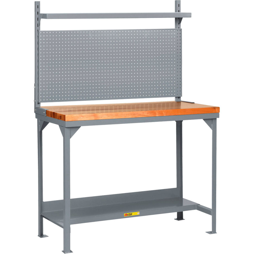 Little Giant Heavy-Duty Butcher Block Packaging Table w/Pegboard Panel, Lower Shelf, 48"Wx24"D
