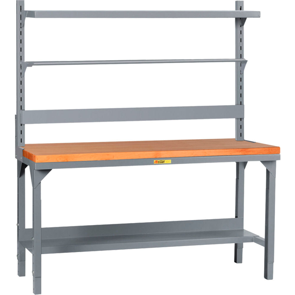 Little Giant Heavy-Duty Adj. Height Butcher Block Packaging Table w/Bin Rail, Shelf, 48"Wx24"D