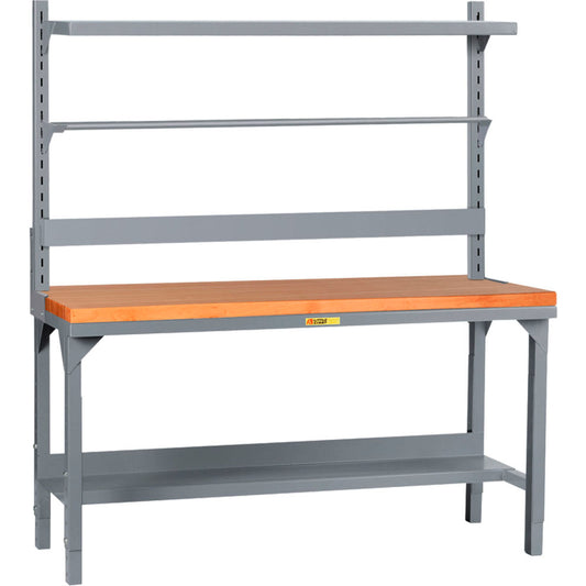 Little Giant Heavy-Duty Adj. Height Butcher Block Packaging Table w/Bin Rail, Shelf, 48"Wx24"D