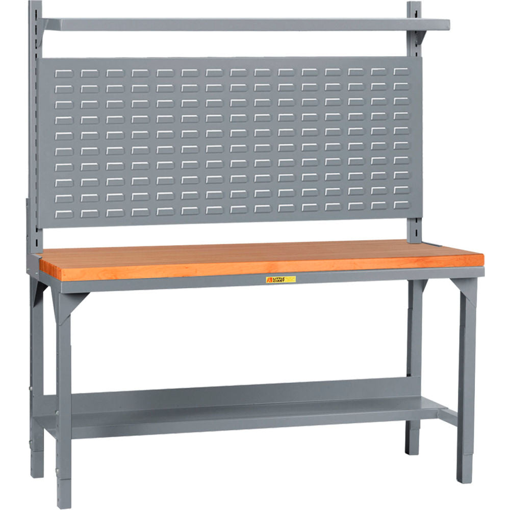 Little Giant HD Adj. Height Butcher Block Packaging Table w/Louvered Panel, Shelf, 48"Wx24"D