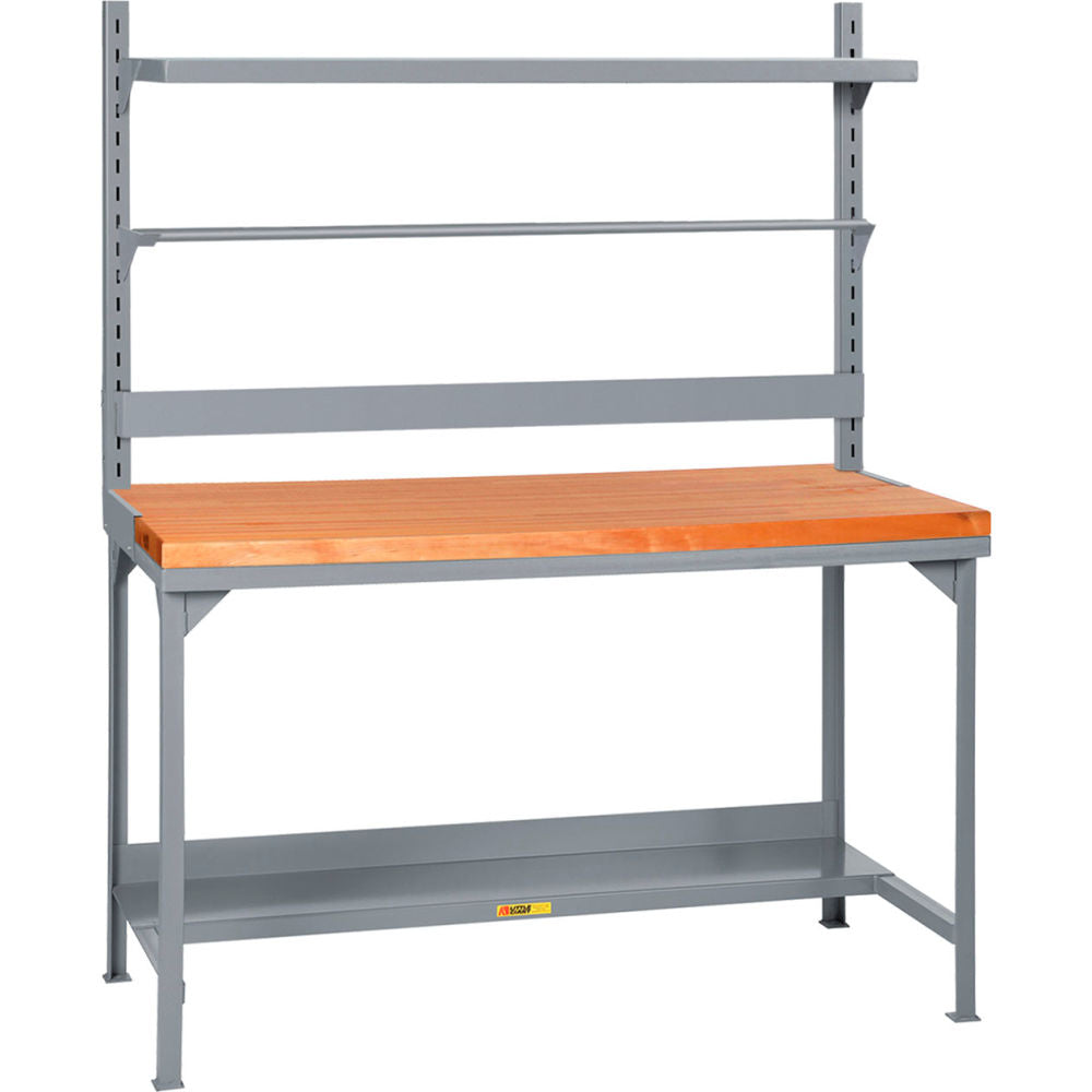 Little Giant HD Butcher Block Packaging Table w/Bin Rail, Roll Goods Holder, Shelf, 60"Wx30"D
