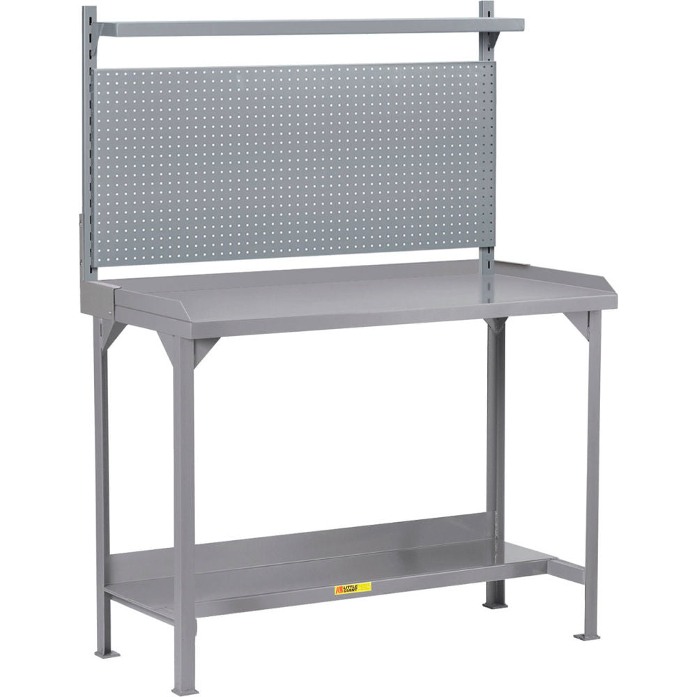 Little Giant HD Packaging Table with Retaining Lips, Pegboard Panel, Lower Shelf, 48"W x 24"D