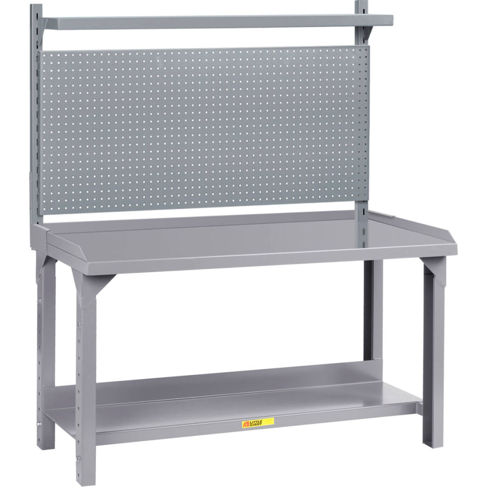Little Giant HD Adj. Height Packaging Table w/Retaining Lips, Pegboard, Lower Shelf, 48"Wx24"D