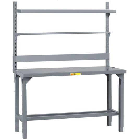 Little Giant WST1 adjustable-height packaging table with bin rail and roll-goods holder