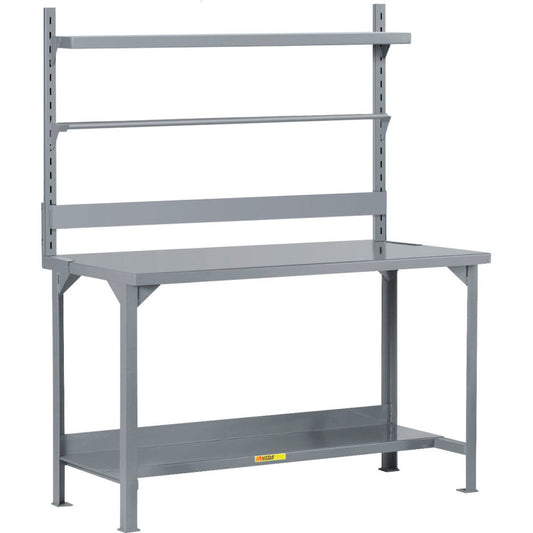 Little Giant HD Packaging Table with Bin Rail, Roll Goods Holder, Lower Shelf, 48"W x 24"D