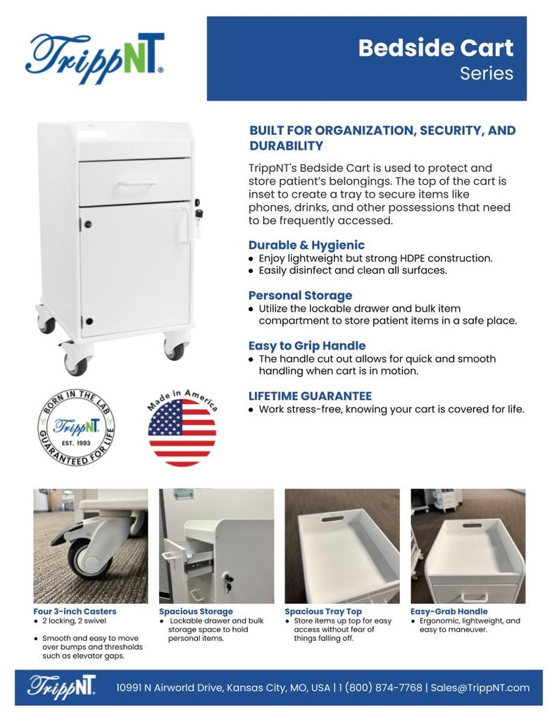 TrippNT 53401 Bedside Cart Global Blue Sales Sheet Front Features Overview
