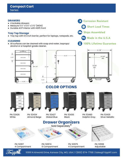 TrippNT 53435 Black Compact Cart Silver Metallic - Sales Sheet Back