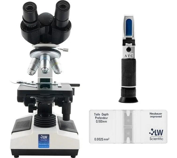 LW Scientific Brewery Lab Kit — Revelation III Binocular Microscope, Hemacytometer, and Refractometer for brewery quality control