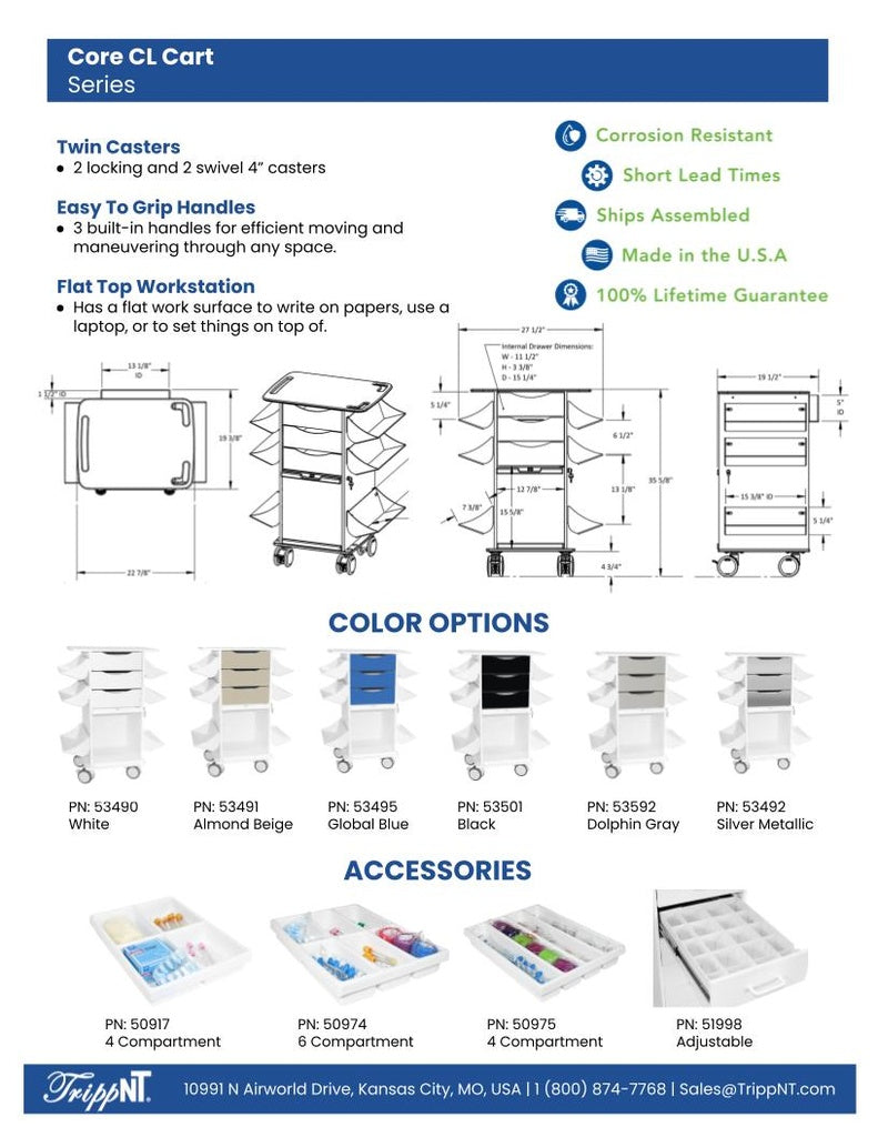 TrippNT 53495 Core CL Suture Cart Global Blue Multi-Angle View