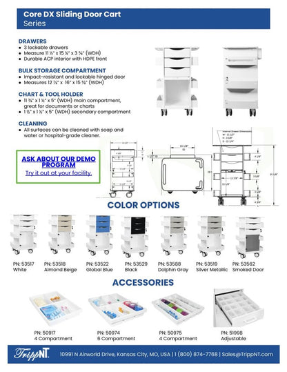 TrippNT 53522 Core DX Cart Global Blue Drawers - Clinical Setting Lifestyle Shot