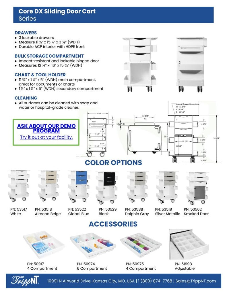 TrippNT 53519 Core DX Cart Silver Metallic Drawers - Clinical Setting Lifestyle Shot
