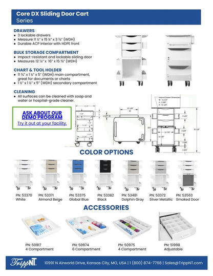 TrippNT 53375 Core DX Cart Global Blue Drawers - Clinical Setting Lifestyle Shot