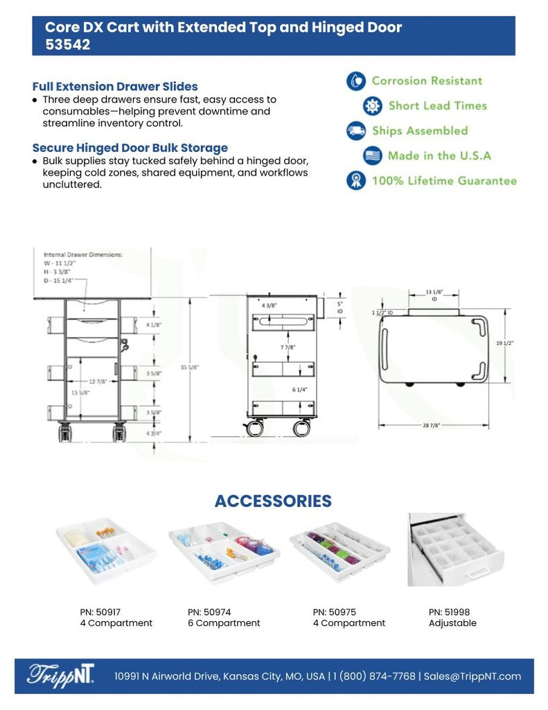 TrippNT 53542 Core DX Extended Top Cart with Hinged Door - Clinical Procedure Room Lifestyle Shot