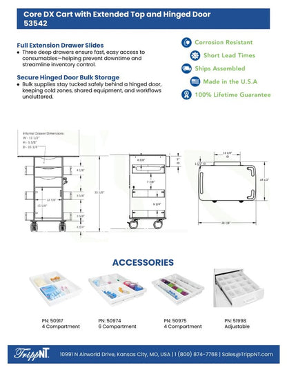 TrippNT 53542 Core DX Extended Top Cart with Hinged Door - Clinical Procedure Room Lifestyle Shot
