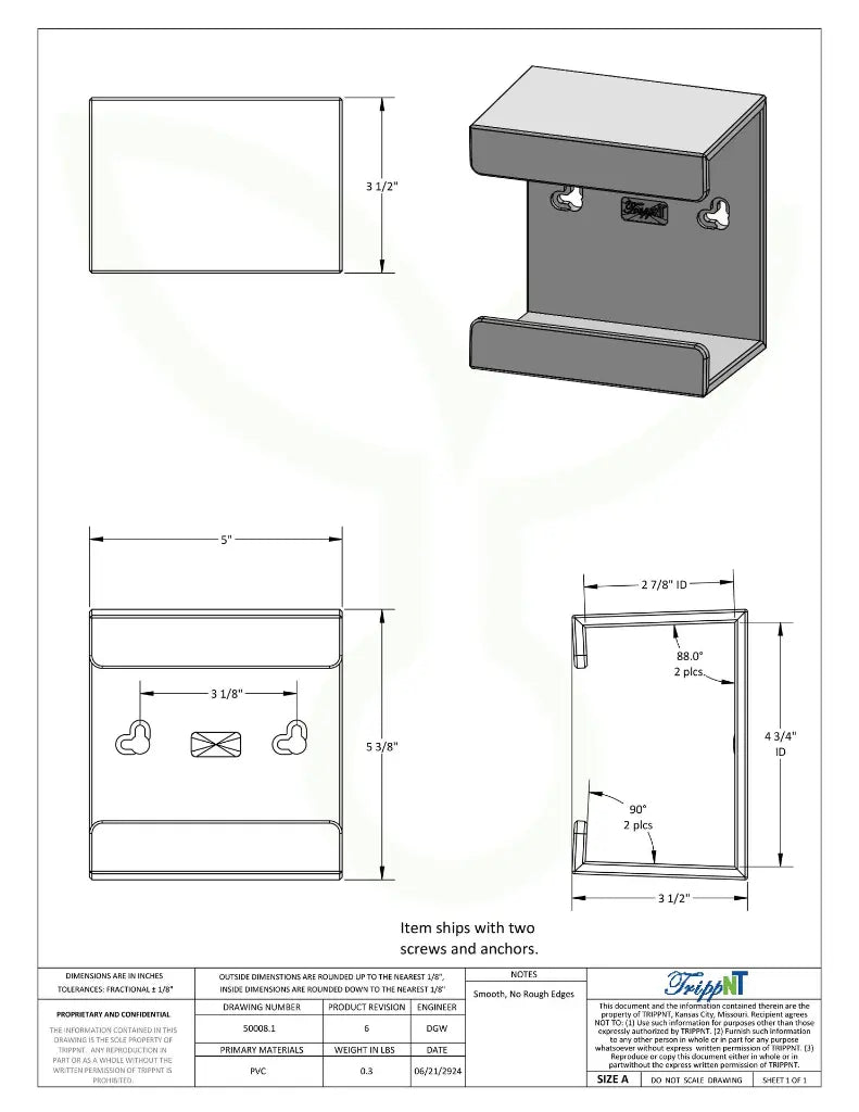TrippNT Small Kimwipe Holder | Wall-Mounted PVC Dispenser 50008