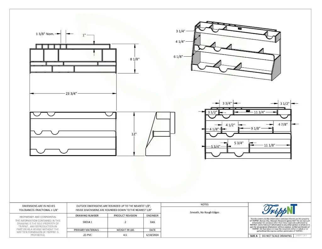 TrippNT 50014 Deluxe Bench Booster Workstation - Engineering Drawing Rev 2