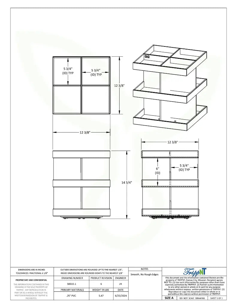TrippNT 50015 Rotating Triple Shelf Organizer - Engineering Drawing Rev 6