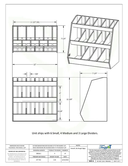 TrippNT 50018 Small Lab Storage Shelf 16 Bins - Engineering Drawing Rev 4