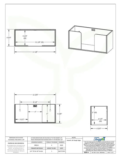 TrippNT 50026 — engineering drawing with dimensional callouts (11.625 x 5.375 x 4.75 inches WHD)