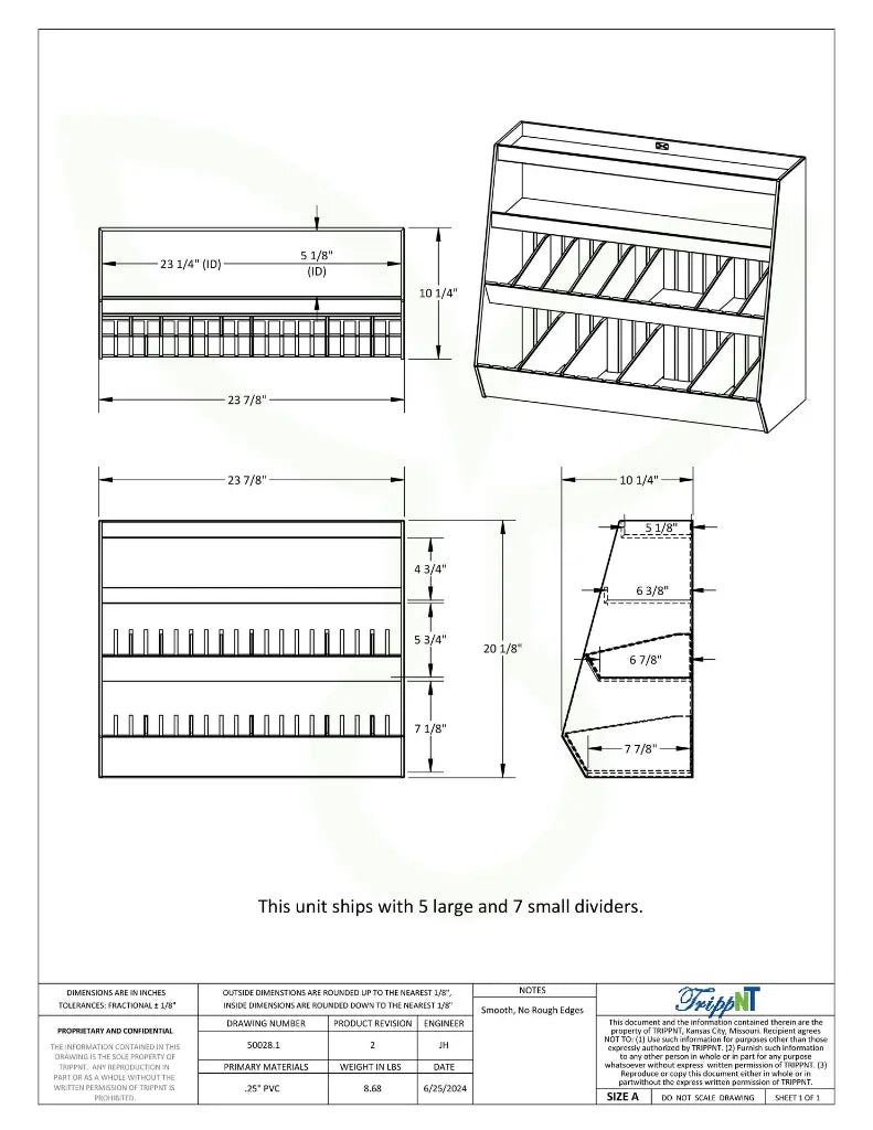 TrippNT 50028 Lab Storage Shelf Engineering Drawing Dimensions