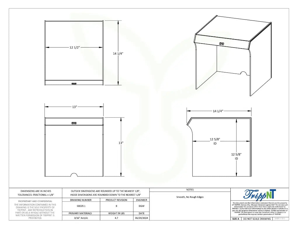 TrippNT 50029 Small Draft Shield - Engineering Drawing Rev 8