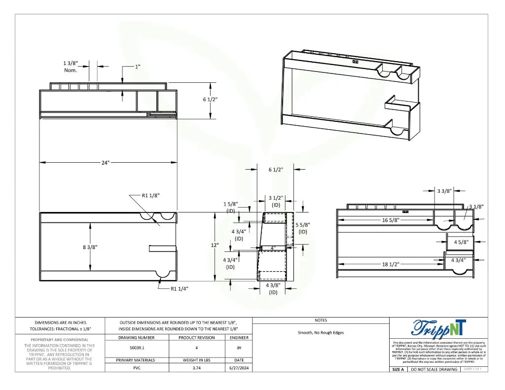 TrippNT 50039 pH Meter Workstation - Engineering Drawing Rev 4 with Full Dimensions