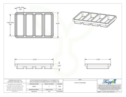 TrippNT 50040 Shallow 4 Slot Drawer Organizer Engineering Drawing Dimensions