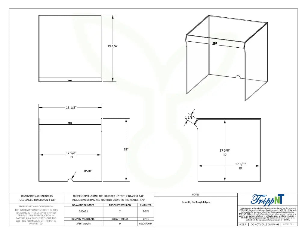 TrippNT 50046 Large Draft Shield - Engineering Drawing Rev 7 with Full Dimensions