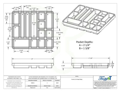 TrippNT 50063 14 Compartment Drawer Organizer - Engineering Drawing Rev 3 with Dimensions