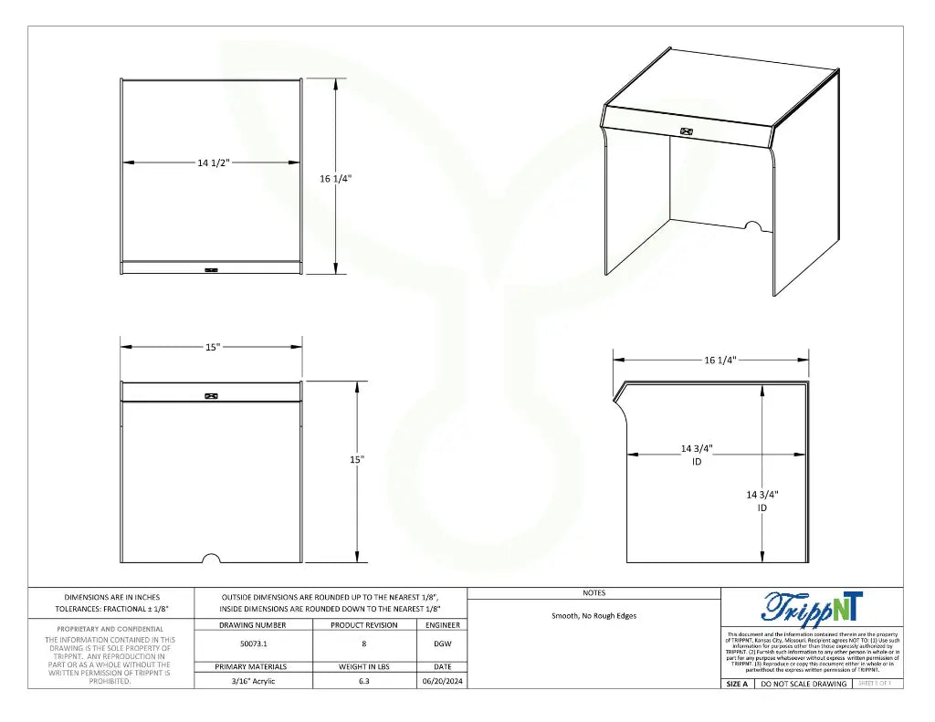 TrippNT 50073 Medium Draft Shield - Engineering Drawing Rev 8 with Full Dimensions