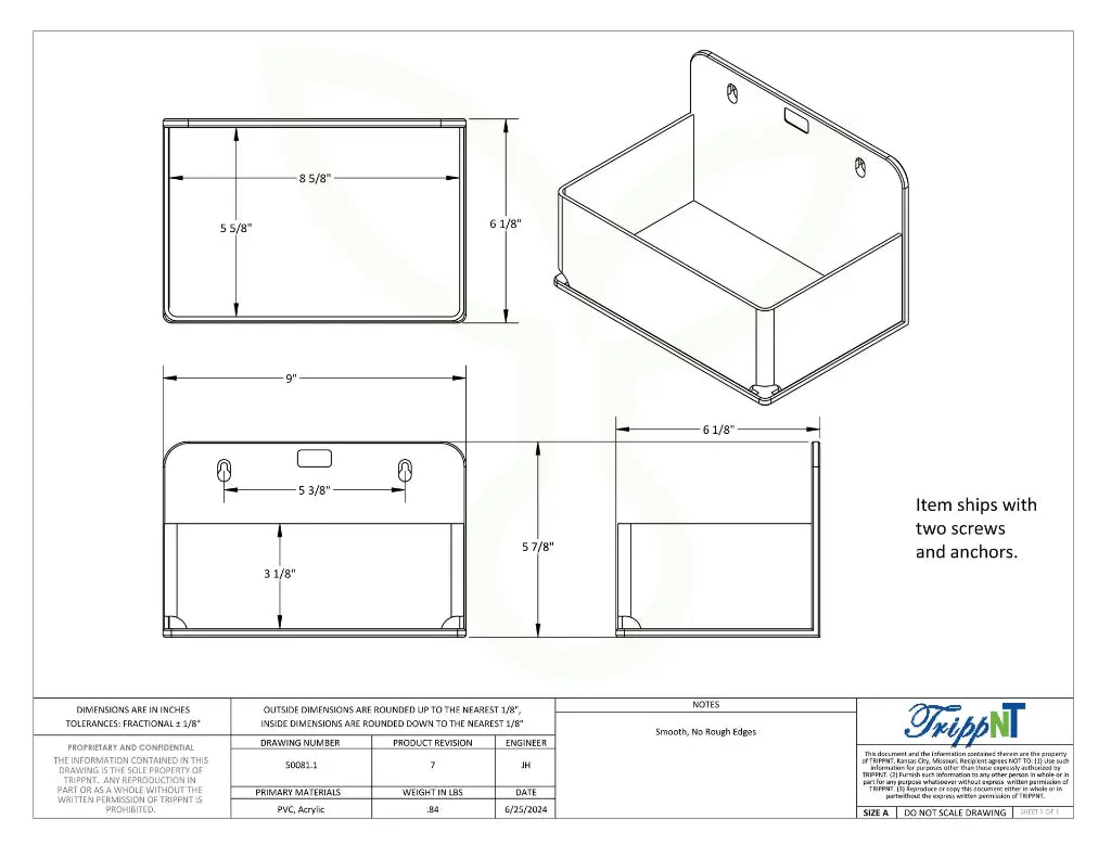 TrippNT 50081 Small Lab Box - Engineering Drawing Rev 7 with Full Dimensions