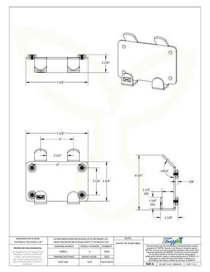 TrippNT 50084 Magnetic Mount Double Lab Hook Engineering Drawing Dimensions