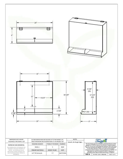 TrippNT 50101 2-in-1 Large Acrylic Apparel Dispenser - Engineering Drawing Rev 5 with Dimensions