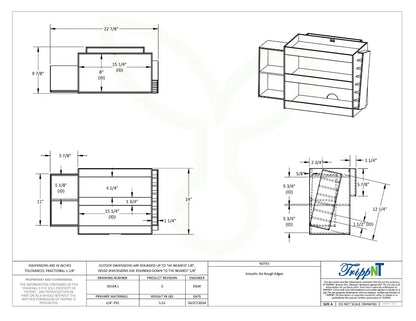 TrippNT 50104 — engineering drawing with dimensional callouts (22.875 x 14 x 9.875 inches WHD)