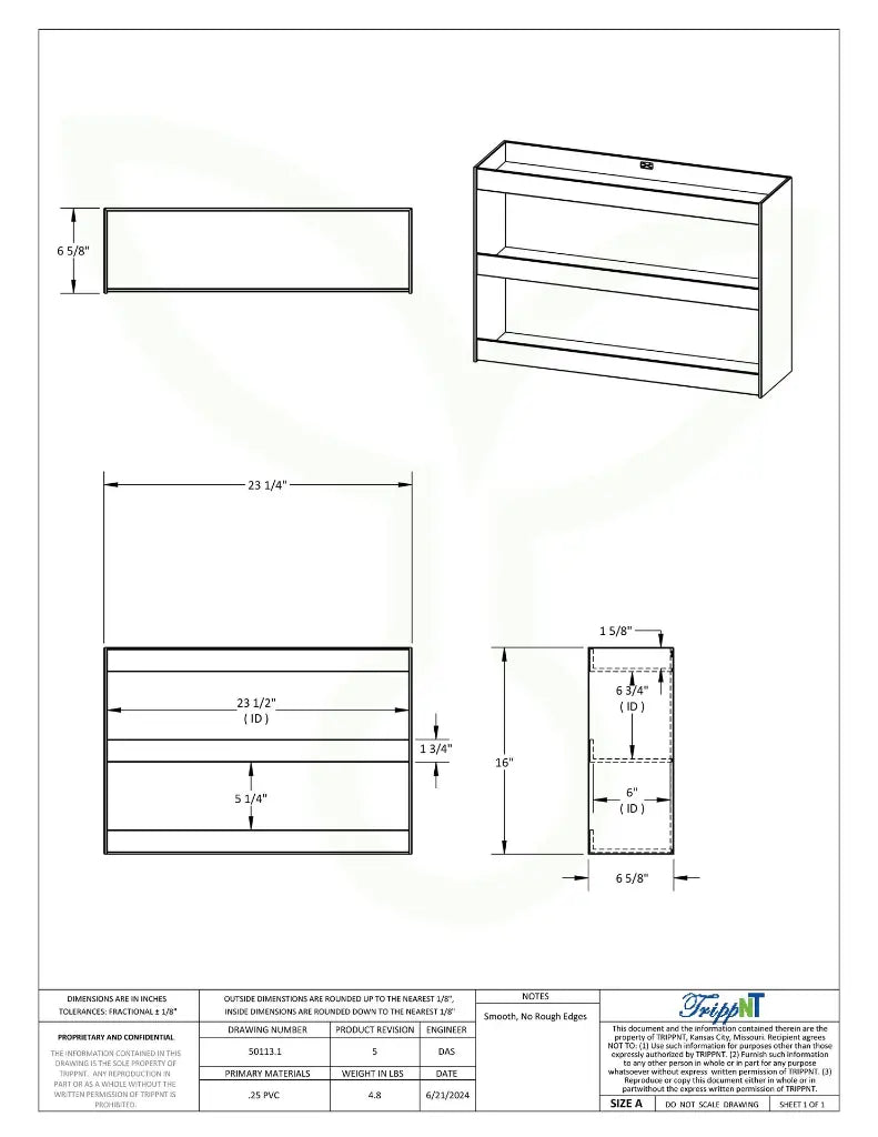 TrippNT 50113 Triple Safety Shelf - Engineering Drawing Rev 5 with Full Dimensions