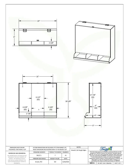 TrippNT 50127 3-in-1 Large Acrylic Apparel Dispenser - Engineering Drawing Rev 7 with Dimensions