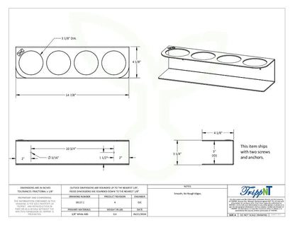 TrippNT 50157 — engineering drawing with dimensional callouts (14.875 x 4.125 x 3.25 inches WHD)
