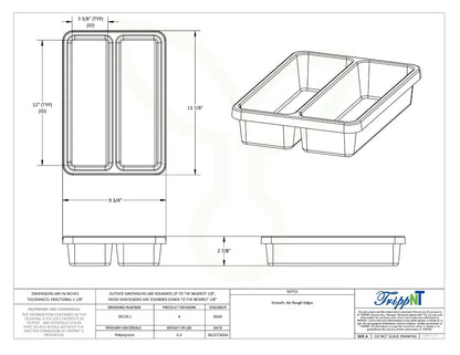 TrippNT 50159 2 Pocket Drawer Organizer - Engineering Drawing Rev 4 with Dimensions